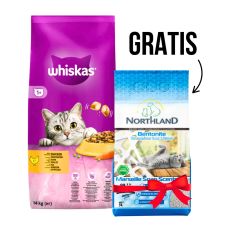 WHISKAS Suva hrana za mačke Piletina 14kg + Gratis NORTHLAND Posip za mačke Marsejski sapun 5L