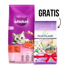 WHISKAS Suva hrana za mačke Govedina 14kg + Gratis NORTHLAND Posip za mačke Lavanda 5L