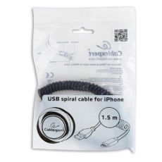 GEMBIRD CC-LMAM-1.5M USB sync and charging spiral cable for iPhone, 1.5 m, black