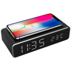 GEMBIRD Digitalni sat + alarm sa bežičnim punjenjem telefona, DAC-WPC-01, crna