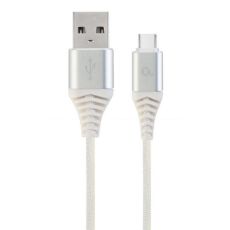 GEMBIRD USB Type-C kabl, pleteni, CC-USB2B-AMCM-1M-BW2, 1m, srebrna/bela