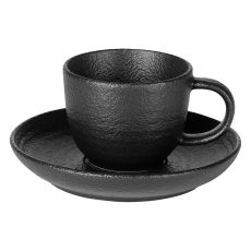 Set dve espresso šoljice sa tacnama TRIBECA MINI 90 ml – keramika sa teksturnom glazurom, crni