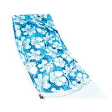 Okrugli peškir za plažu R150cm, cvetni dezen sv.plavo/beli