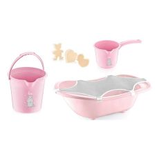 BABYJEM Set za kupanje 5 delova pink (kadica, podloga, sunđer, bokal, kofica)
