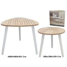 Set 2 stočića Line, 48x48x45cm, natur/beli