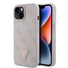 LICENSED GUESS GUESS maska za iPhone 15 LEATHER 4G TRIANGLE STRASS, roza