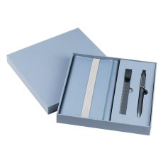 Poslovni set PRESTIGE 3u1 - notes + metalna olovka + lenjir, poklon kutija, svetlo plavi