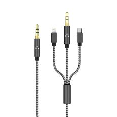 Adapter audio 3-in-1 3.5mm na Type-C + AUX + Lightning,, crna