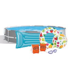 INTEX Bazen sa metalnim okvirom 366 x 76 cm, 26712NP + INTEX dušek, mišići, šlauf, lopta i naočare