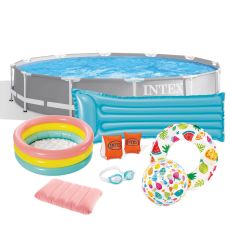 INTEX Bazen sa metalnim okvirom 366 x76 cm+INTEX dušek,mišići,šlauf,lopta,naočare,mini bazen,jastuk