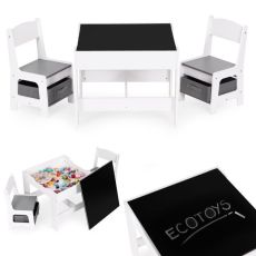 ECO TOYS Set dečiji sto i 2 stolice sa tablom za pisanje, bela
