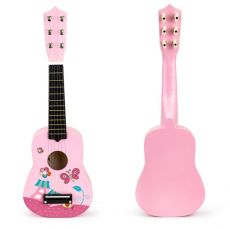 ECO TOYS Drvena gitara za decu sa metalnim žicama pink
