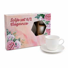 Elegance set belih šoljica za kafu sa tacnama sa zlatnim rubom, 6 kompleta