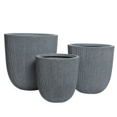 Saksija za terasu i baštu Lennox premium–  cilindrična, reljefna, set 3/1, siva, 44.5cm