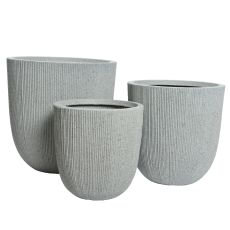 Saksija za terasu i baštu Lennox premium–  cilindrična, reljefna, set 3/1, svetlo siva, 44.5cm