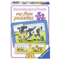 Ravensburger puzzle (slagalice) - Moje prve puzzle, 3 u 1, krava, prase, konj