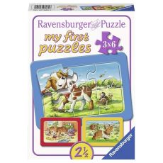 Ravensburger puzzle - Moje prve puzzle, 3 u 1, Pas, zec, mačka - 3x6 delova