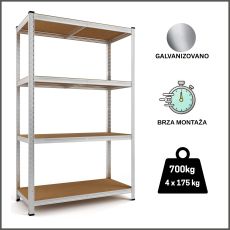 ePRO metalna montažna polica standard 150x70x30, metal-drvo, 700kg (4x175kg)