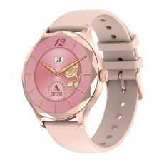 Pametni sat DT Diamond, roze silikonska narukvica, zlatna
