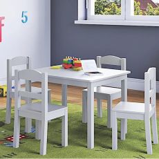 Dečiji sto sa 4 stolice KINDER HOME, drveni set za igru i učenje, beli