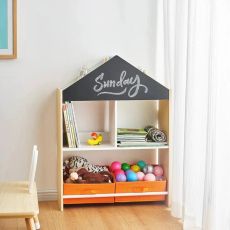 Kinder home Dečiji ormarić, regal za igračke i knjige sa tablom za pisanje, kuća, drvo