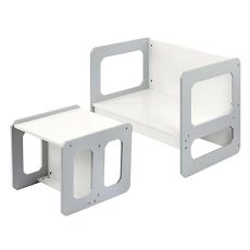 Montesori dečiji sto i stolica KINDER HOME, drveni set 3 u 1, belo sivi