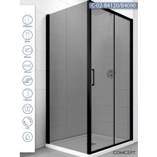 Concept Tuš kabina Atlas Black 120x90x195cm 6mm tonirano staklo, crni ram