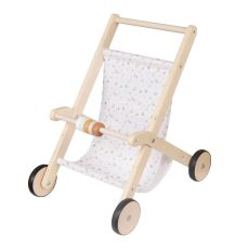 Dečija drvena kolica za lutke KINDER HOME sa mekom tekstilnom korpom, prirodno drvo