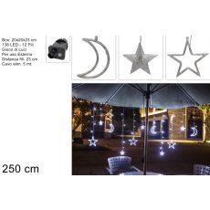 Novogodišnja svetleća LED zavesa mesec i zvezde 2,5m, 138 LED dioda, hladno belo svetlo